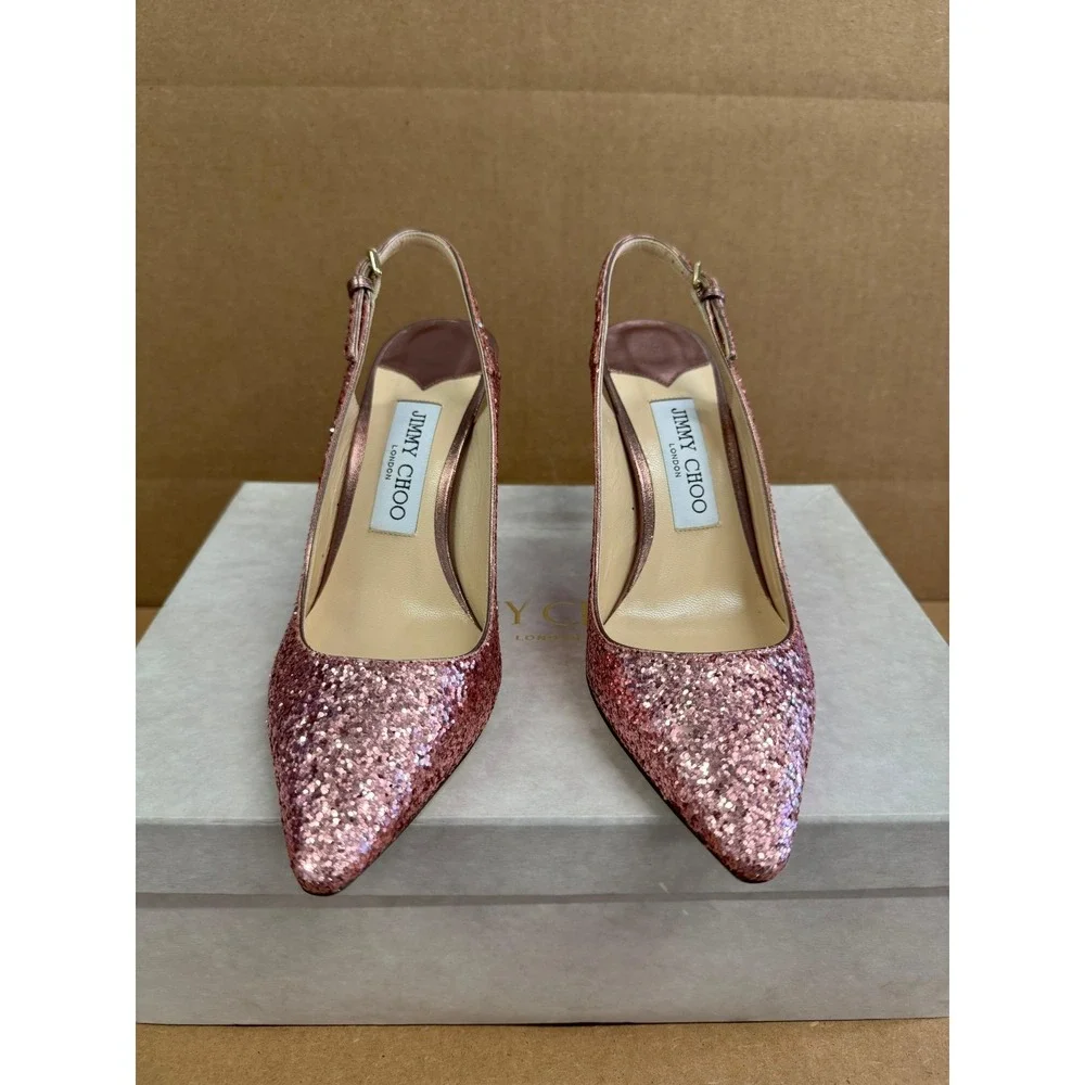 NWB Jimmy Choo Erin 85 Galactica Glitter Pumps Candyfloss Womens Size 37.5 EU - Picture 2 of 9